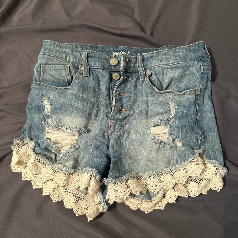 Mossimo Supply Co. Light Blue Distressed Denim Shorts with Lace Trim